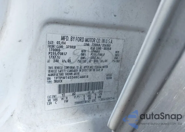 1FTPW14534KC46818: 43989857