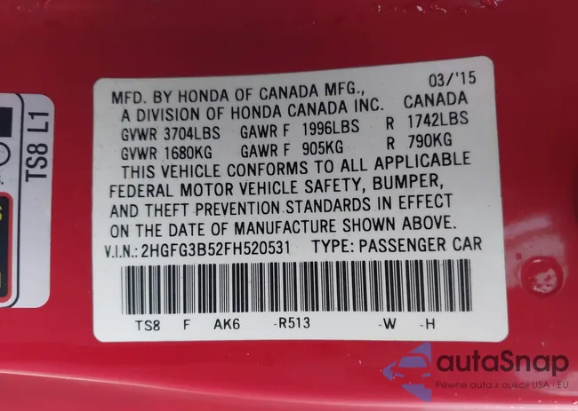 2HGFG3B52FH520531: 43990013