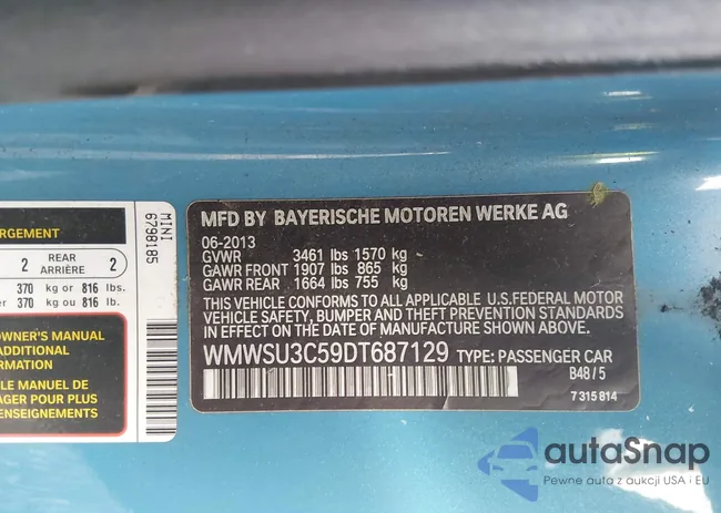 WMWSU3C59DT687129: 43990050