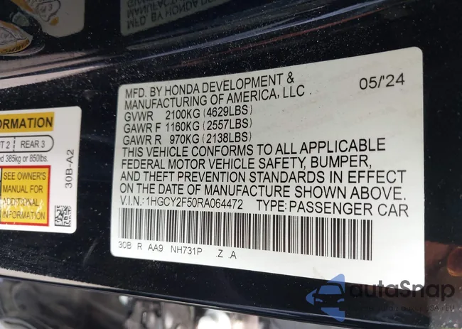 1HGCY2F50RA064472: 43990105