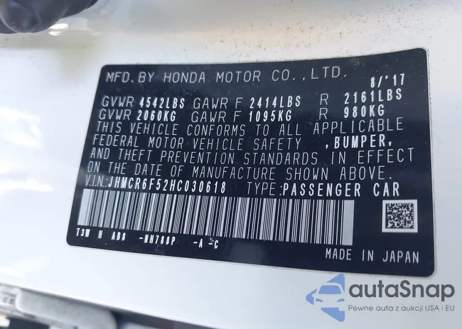 JHMCR6F52HC030618: 43990291