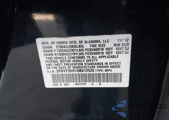 5FNYF3H91DB012526: 43989383