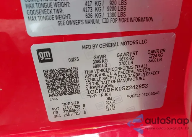 1GCPABEK0SZ242853: 43989398