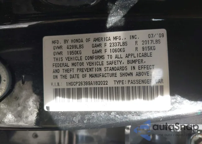 1HGCP26399A182022: 43989477