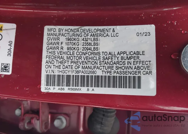 1HGCY1F38PA002680: 43989485