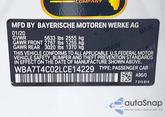 WBA7T4C02LCE14229: 43991007