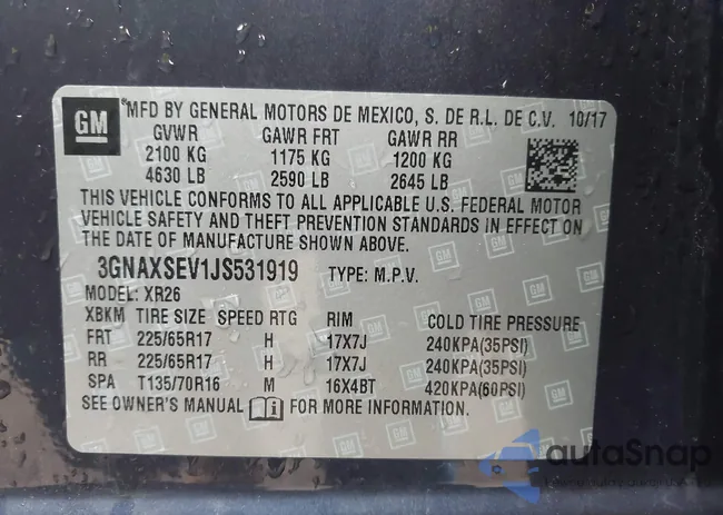 3GNAXSEV1JS531919: 43991017