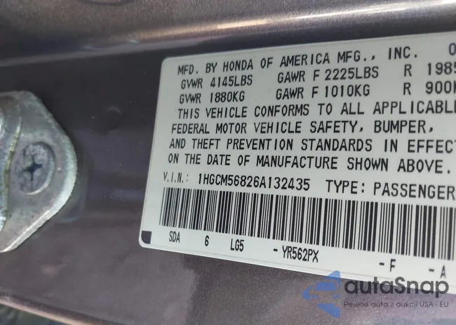 1HGCM56826A132435: 43991055