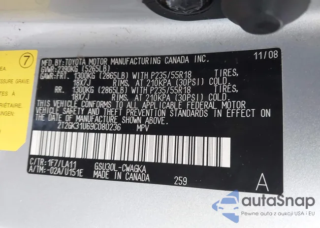 2T2GK31U69C080236: 43991086