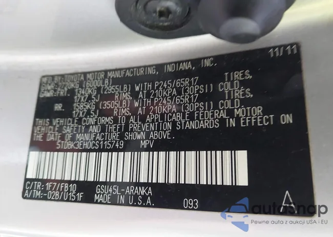 5TDBK3EH0CS115749: 43991193