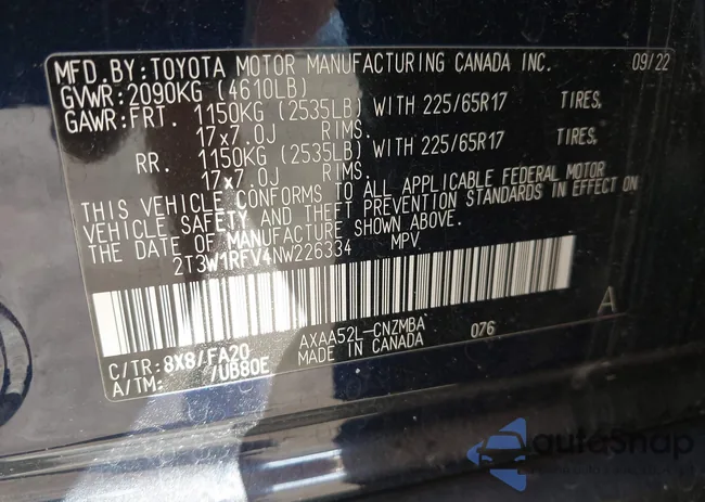 2T3W1RFV4NW226334: 43990445