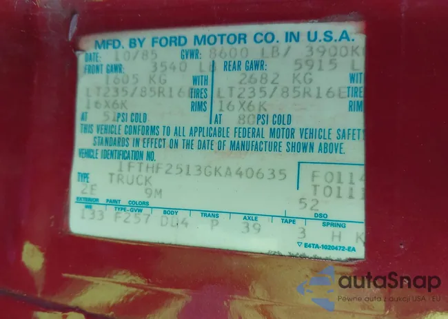 1FTHF2513GKA40635: 43990460