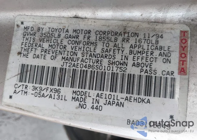 JT2AE04B6S0101752: 43990545