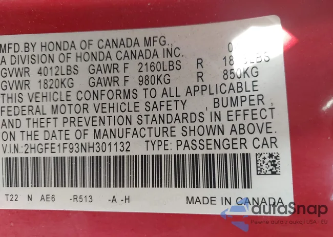 2HGFE1F93NH301132: 43991779