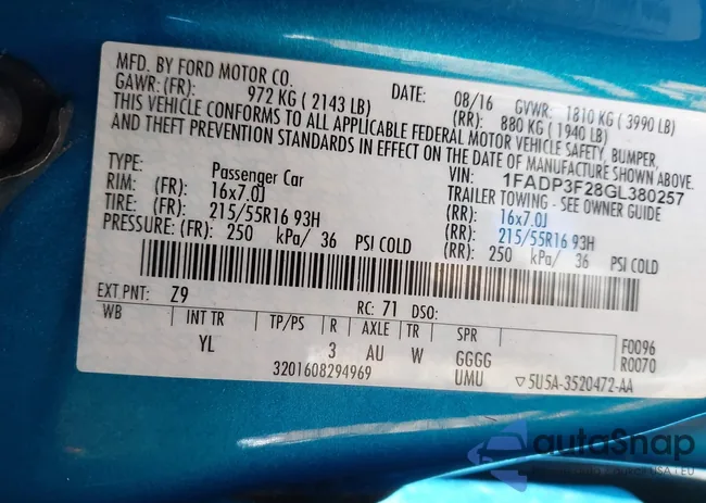 1FADP3F28GL380257: 43991925