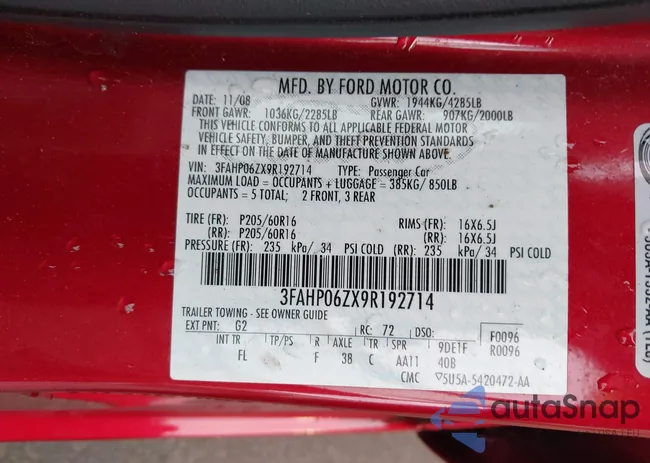 3FAHP06ZX9R192714: 43992019