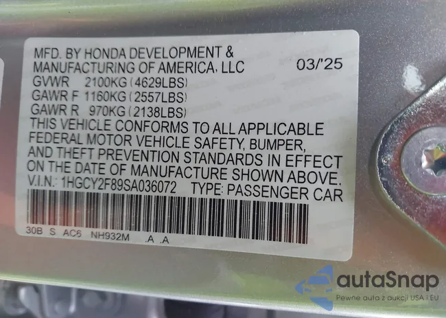 1HGCY2F89SA036072: 43992143