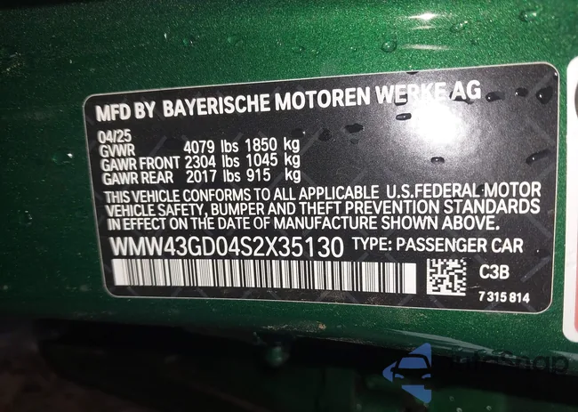 WMW43GD04S2X35130: 43992178