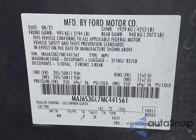 MAJ6S3GL7MC441561: 43992230