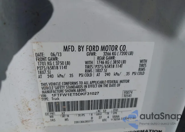 1FTFW1ET5DKF31027: 43991557