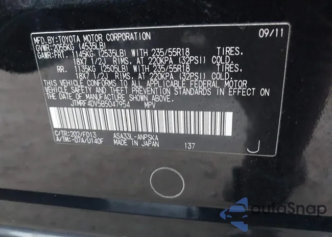 JTMRF4DV5B5047954: 43992865