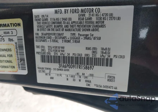 3FA6P0D91FR158697: 43992875