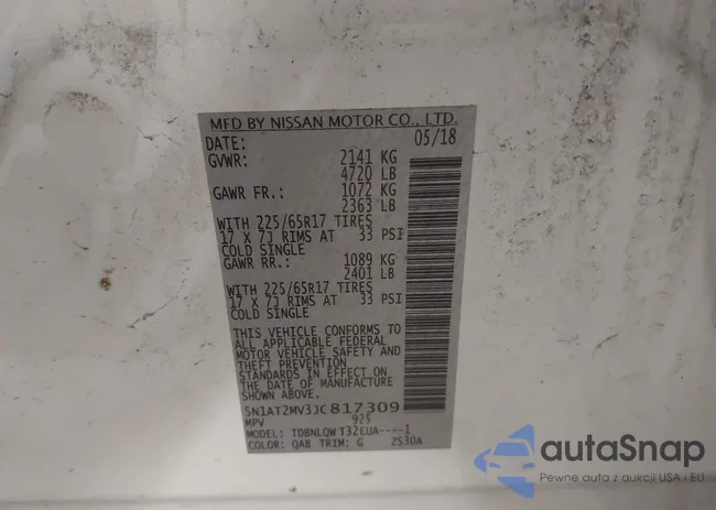 5N1AT2MV3JC817309: 43993095