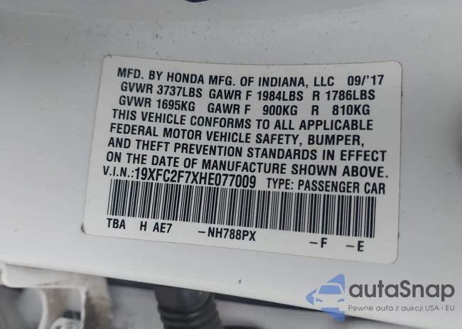 19XFC2F7XHE077009: 43993219