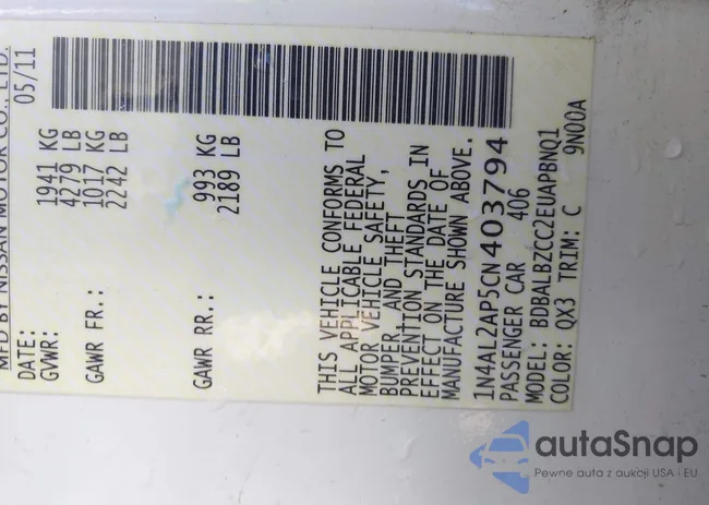 1N4AL2AP5CN403794: 43992458