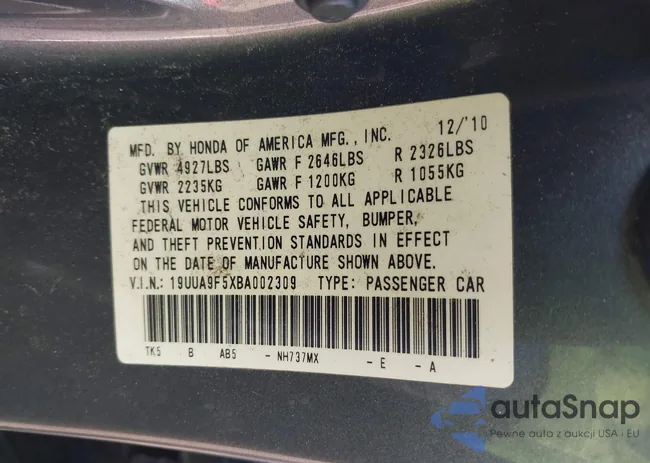 19UUA9F5XBA002309: 43992632