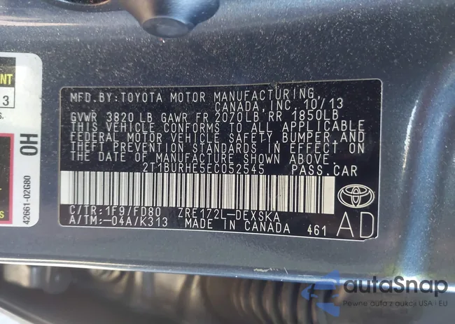 2T1BURHE5EC052545: 43993735