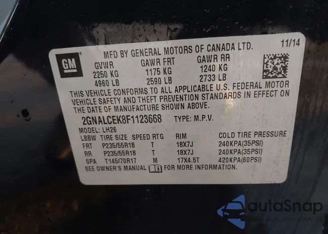 2GNALCEK8F1123668: 43993806