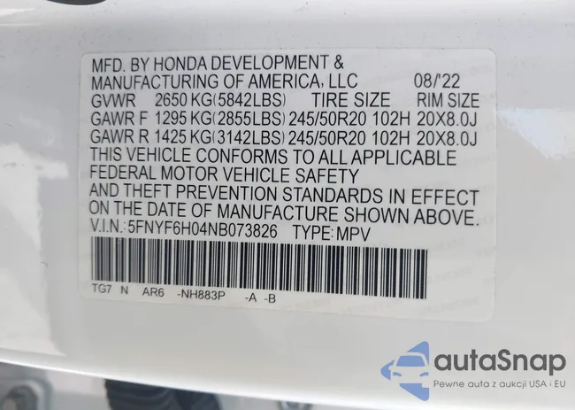 5FNYF6H04NB073826: 43993996