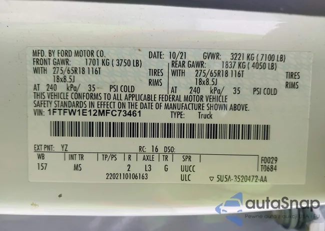 1FTFW1E12MFC73461: 43994001