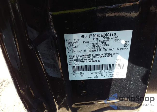 1FTPW14V78FA88319: 43994075