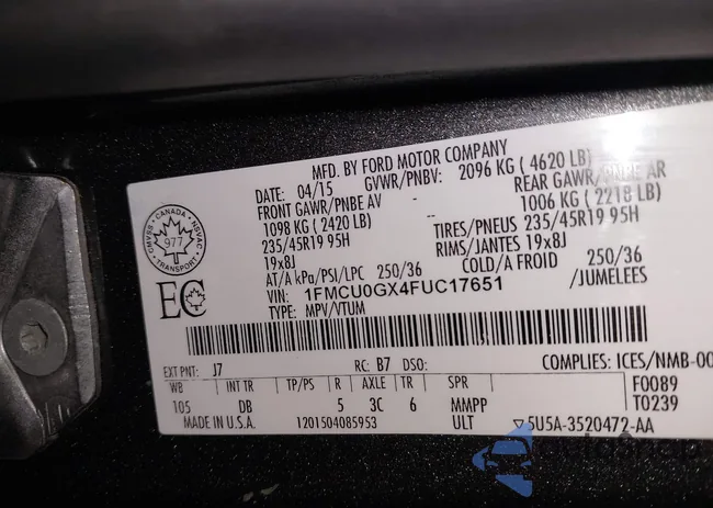 1FMCU0GX4FUC17651: 43994213