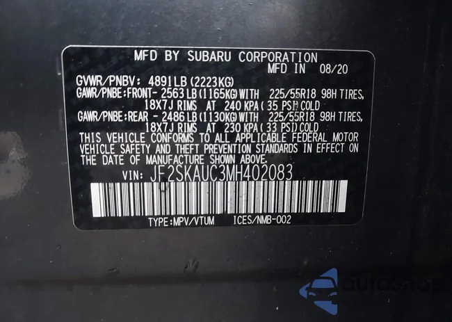 JF2SKAUC3MH402083: 43994234