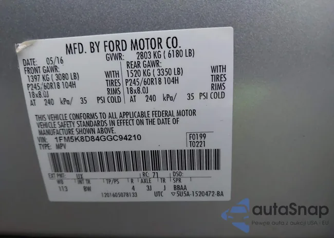 1FM5K8D84GGC94210: 43993335