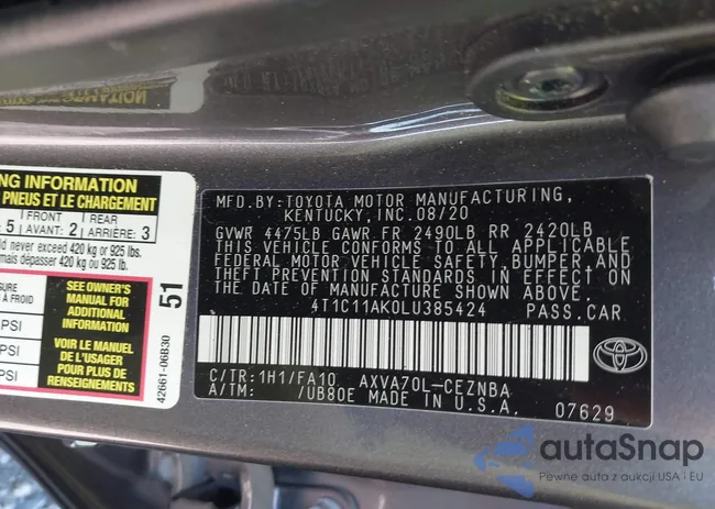 4T1C11AK0LU385424: 43993465