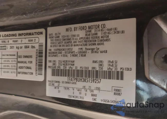 1FATP8UH3K5159257: 43993487