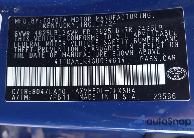 4T1DAACK4SU034614: 43994665