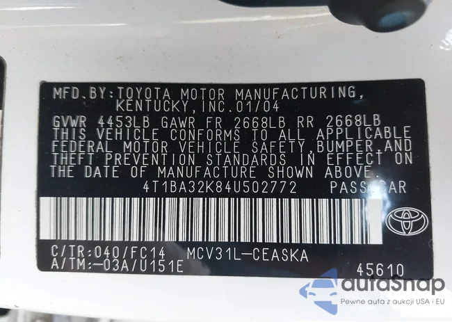 4T1BA32K84U502772: 43994923