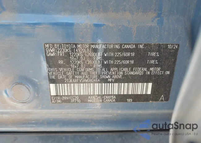 2T3E6RFV5RW080464: 43995076