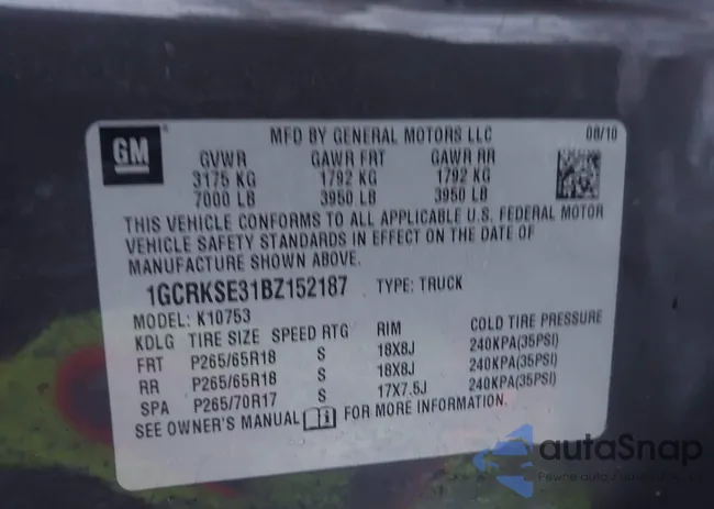 1GCRKSE31BZ152187: 43995183