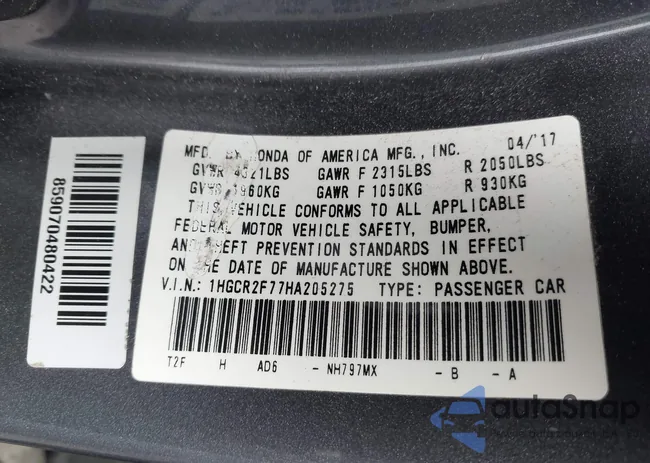 1HGCR2F77HA205275: 43994272