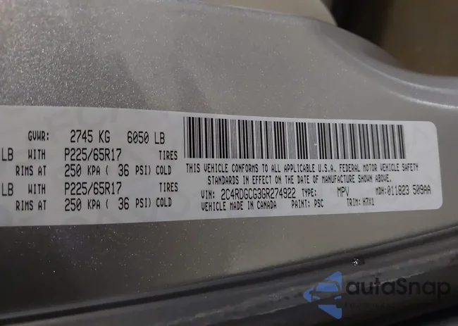 2C4RDGCG3GR274922: 43994345