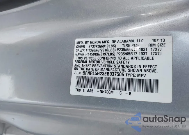 5FNRL5H23EB037506: 43994481