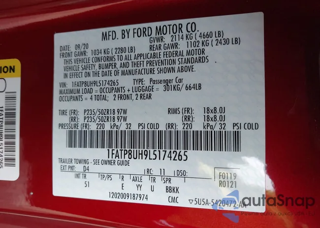 1FATP8UH9L5174265: 43994483