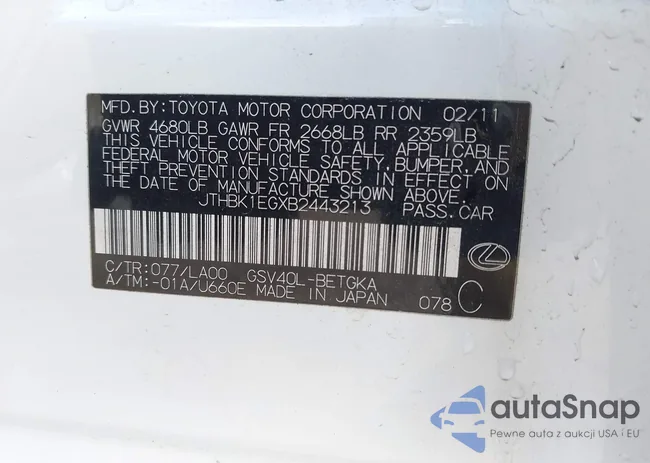 JTHBK1EGXB2443213: 43994491