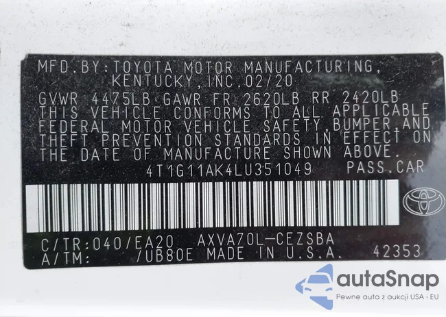 4T1G11AK4LU351049: 43994600